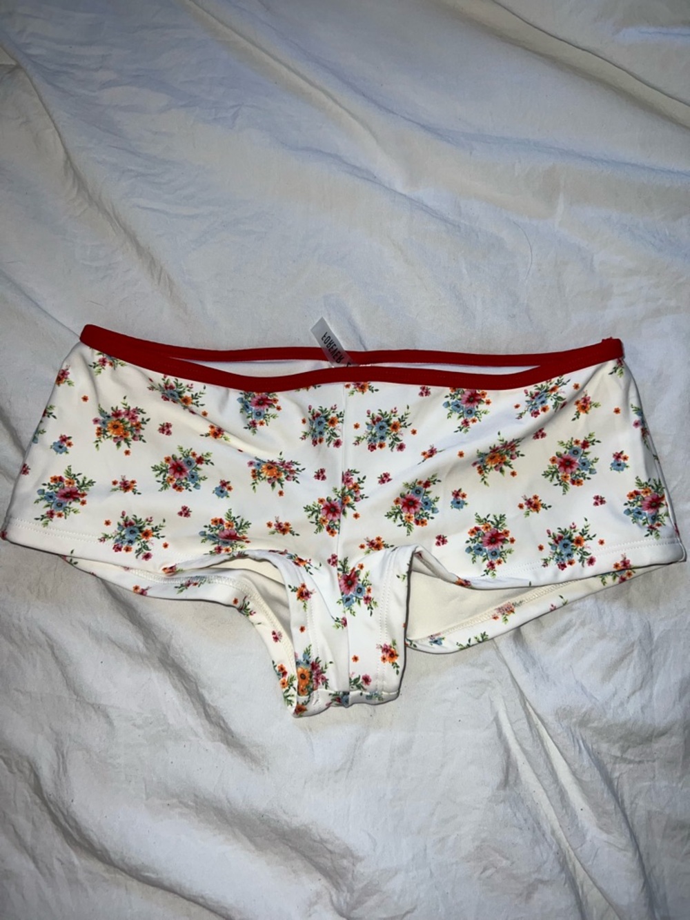 Forever 21 White Floral Bikini Bottoms with Red Trim